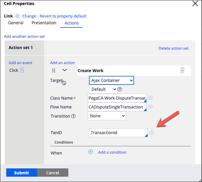 Cell properties in the Live UI view