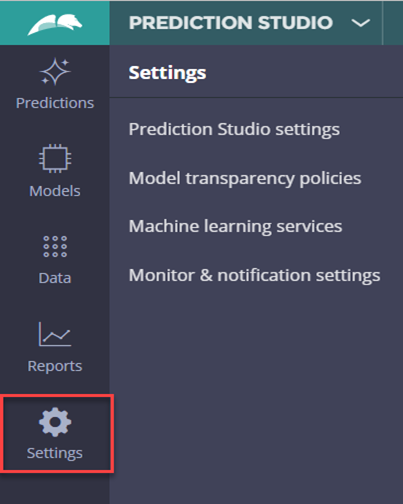 Prediction Settings work area