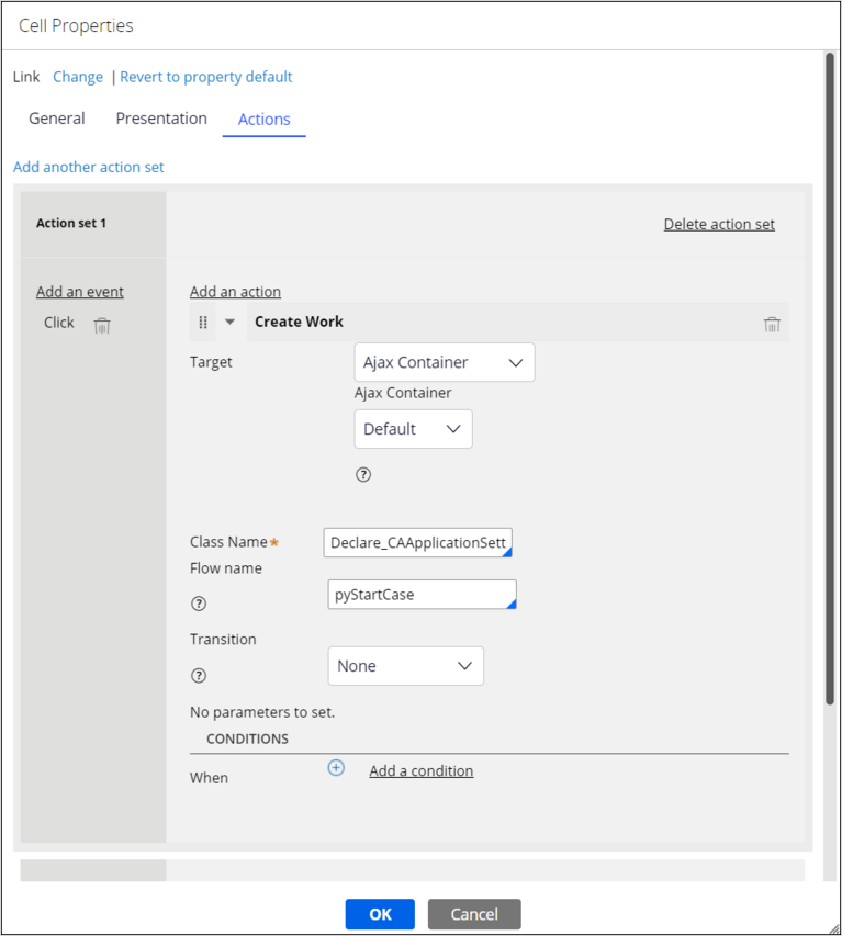 Cell Properties dialog in Live UI view