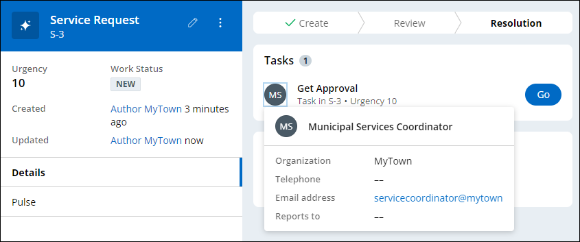 Get Approval step routed to the Municipal Services Coordinator