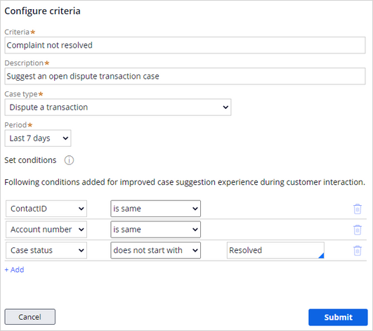 Configure criteria