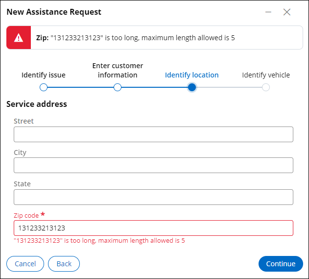 Identify location error if Zip code is longer than 5 digits