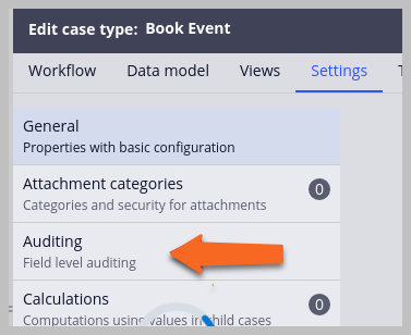 Enabling field level auditing from settings tab of case type rule.