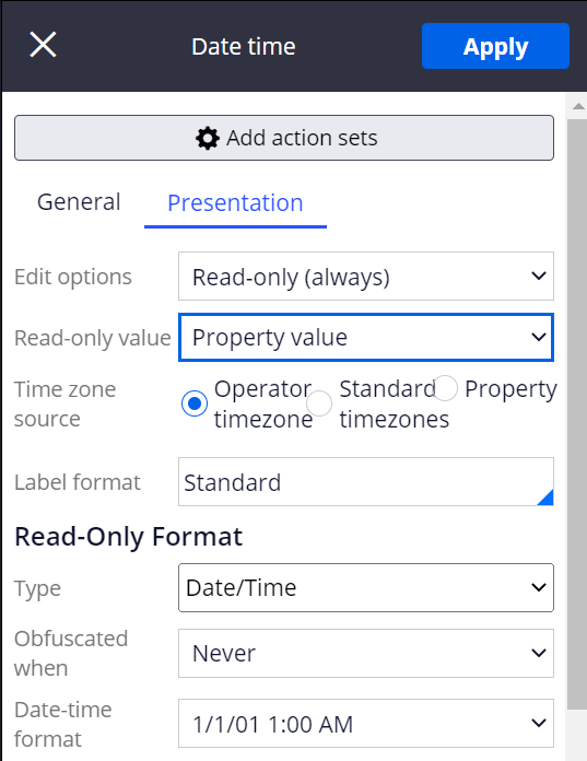 The completed read-only configuration for the Next due date control.