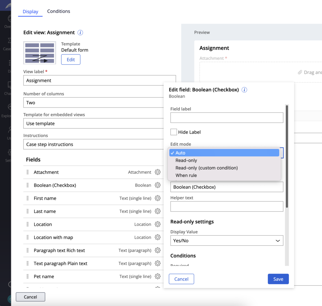 Configuring fields as read-only