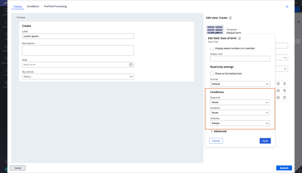 Configuring form field behavior