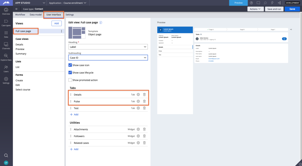 Configuring tabs