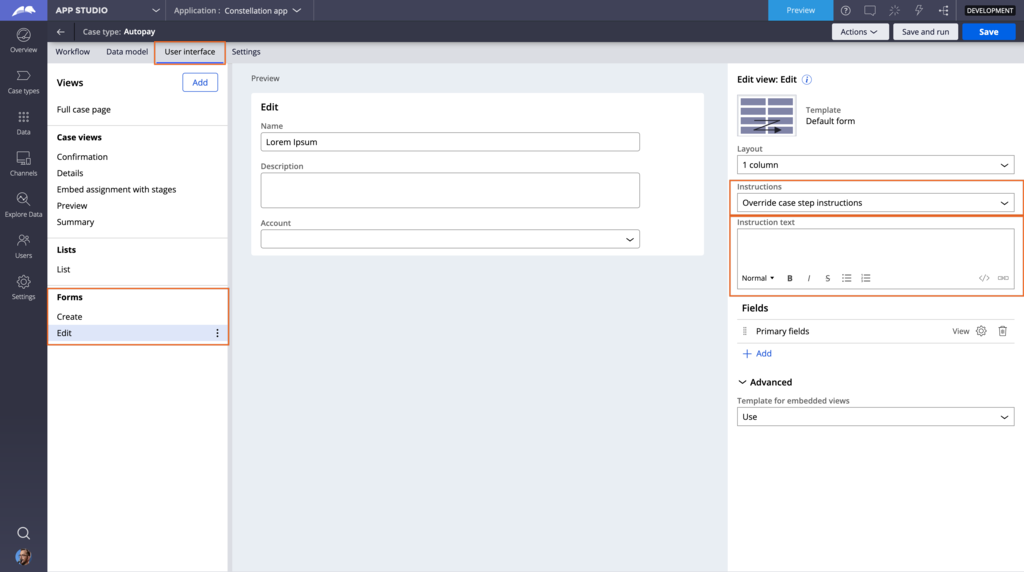 Configuring form instructions